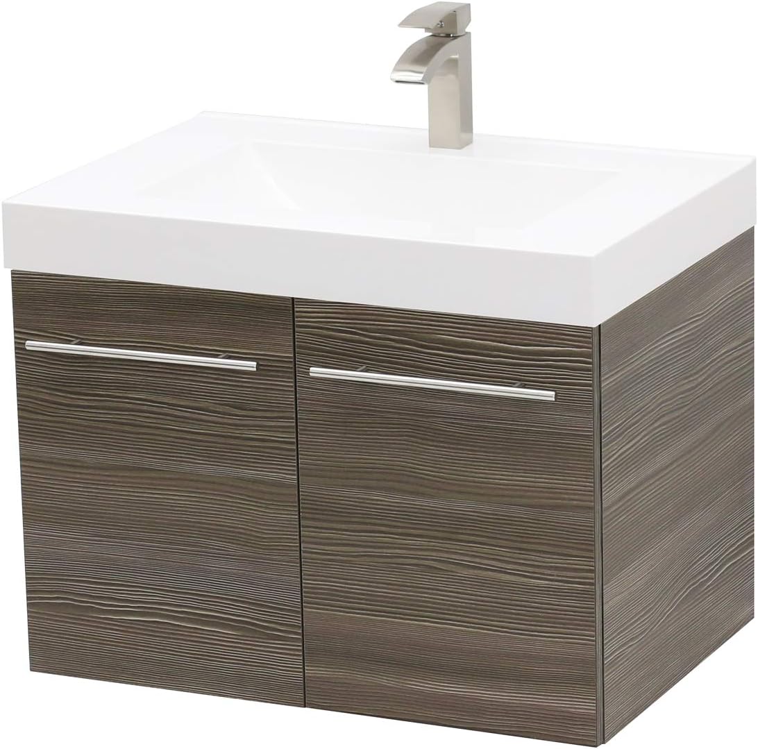 Wall Mount Floating Bathroom Vanity Sink Set. Taupe Vanity, White Integrated Sink Countertop - 23.25"