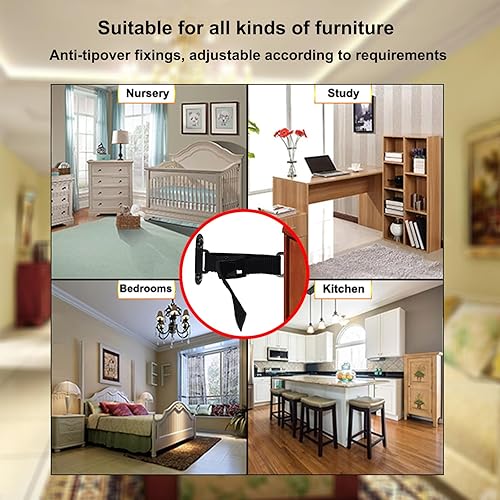 Miniatura 7 de Anclajes antipunta para muebles (2 juegos), anclaje de pared para muebles de alta resistencia, correas ajustables para terremotos, anclajes de