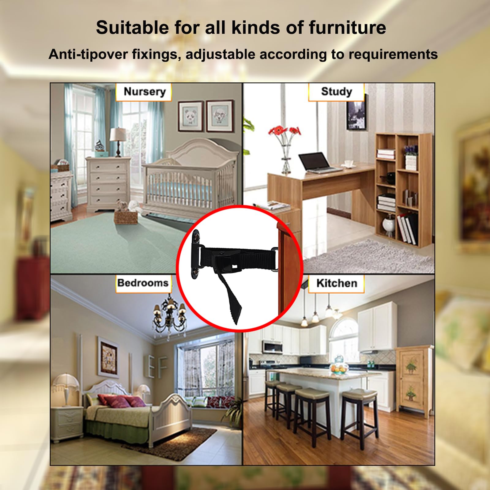 OKE Anclajes antipunta para muebles (paquete de 2), fijador de muebles para seguridad del bebé, asegura los muebles a la pared para evitar que bebés, niños y mascotas caigan objetos y muebles