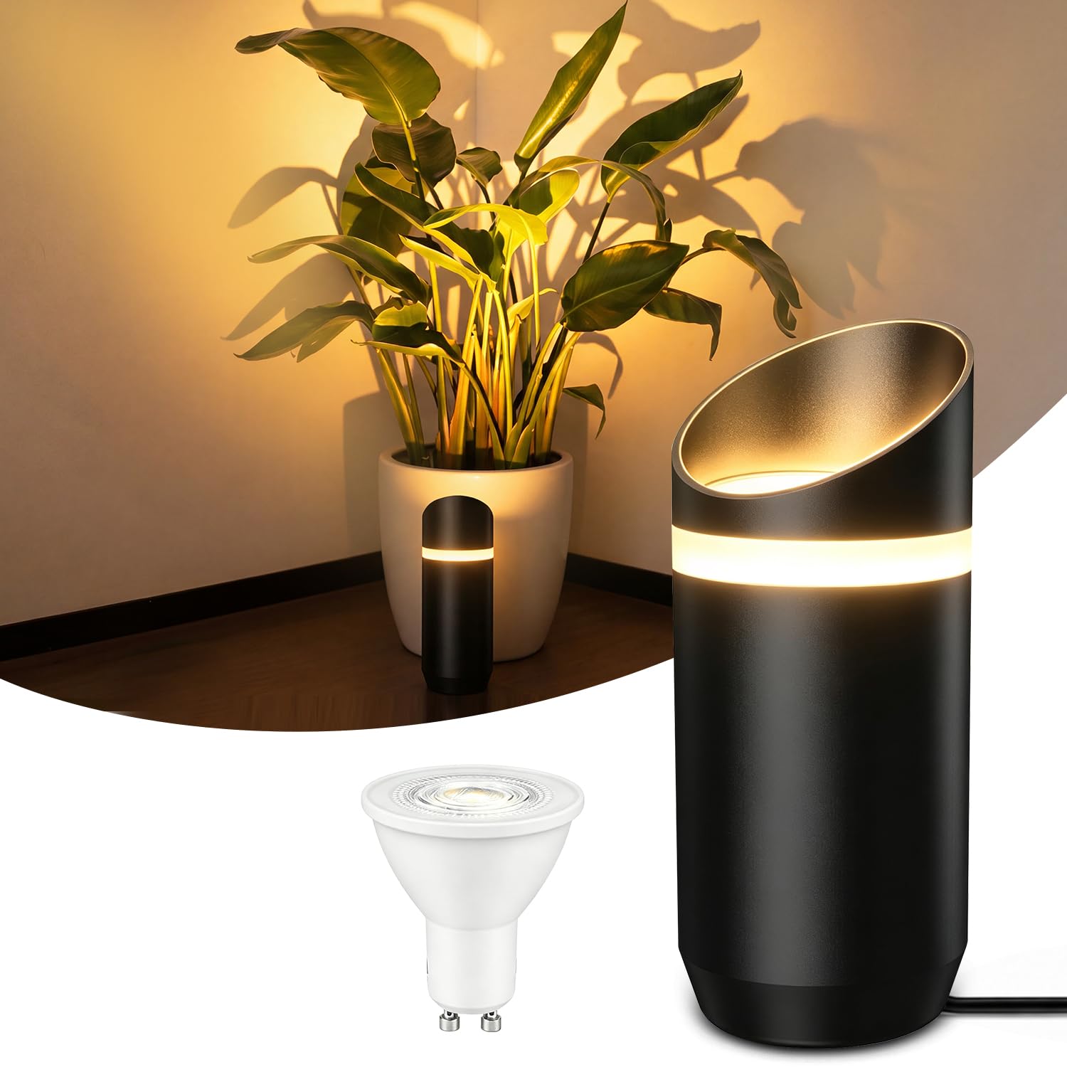 HANDSONIC Uplighter Floor Lamp for Living Room, 7W GU10 LED Uplighters with Warm 2700K Light, Indoor Spotlight for Plants, Artwork and Dark Corners, 1Pc
