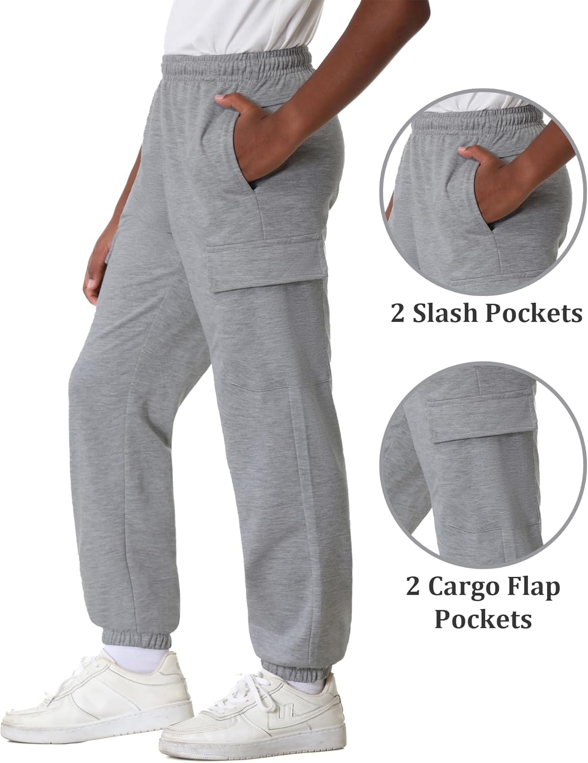 EXARUS 3 Pack Boys Cargo Sweatpants Drawstring with Pockets Sweat Pants Causal Kids Boy Jogger 6-14Y - Image 3