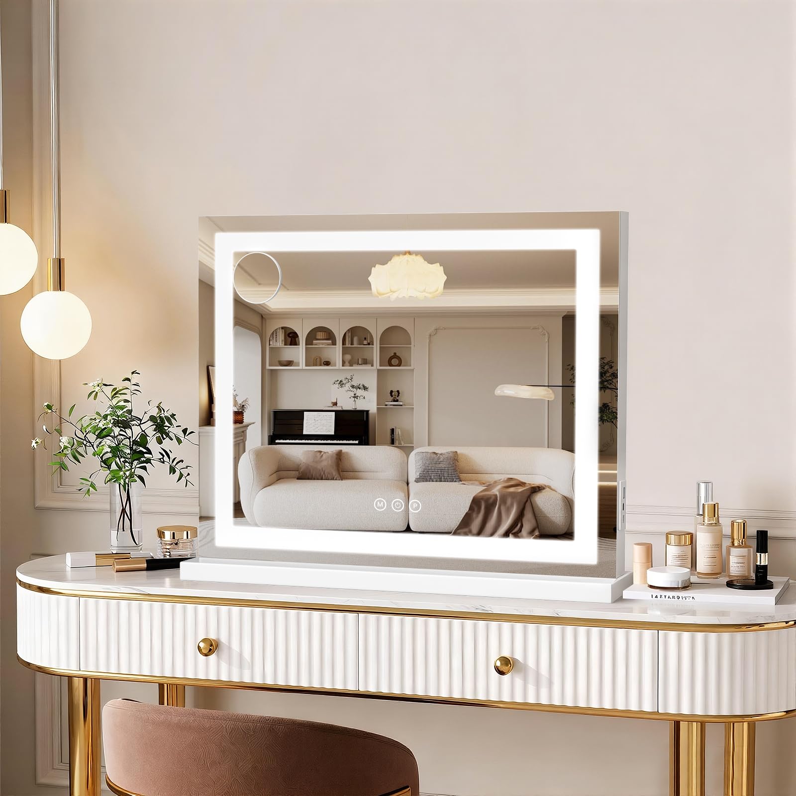 LED Vanity Makeup Mirror with Lights, Smart Touch, 3-Color Dimming