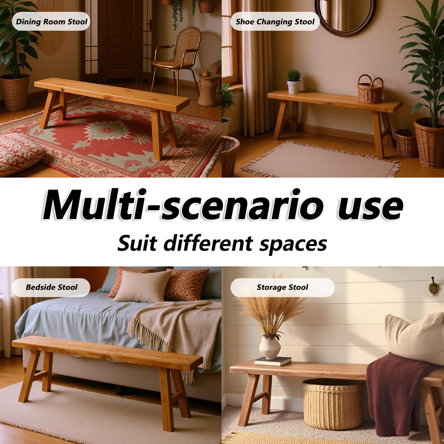 Massivholz Bank Rustikal | Holzbank ohne Lehne als Sitzbank für Flur, Küche, Schlafzimmer, Esszimmer & Balkon | Bettbank & Deko Bank