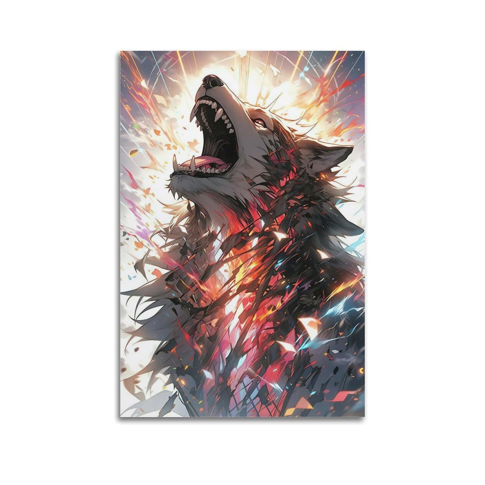 DLJGDS Roaring Wolf with Vibrant Splashes, Minimalist Art Piece Decorative Painting Canvas Wall Posters And Modern Family Bedroom Decor 20x30inch(50x75cm)