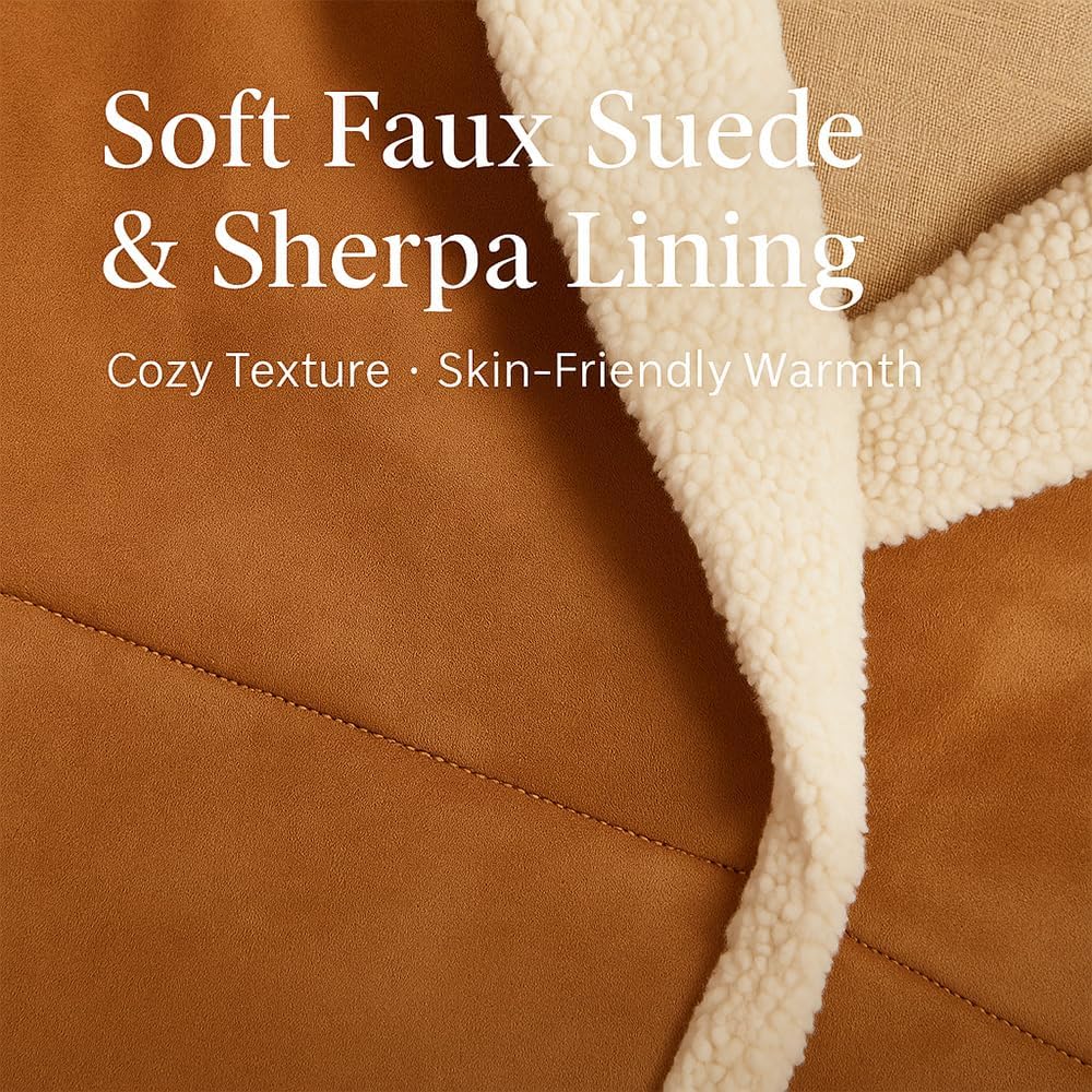 Womens wool Lined Faux Suede Coat, Winter Warm Notch Lapel Double Breasted Fleece Jacket Long wool Overcoat