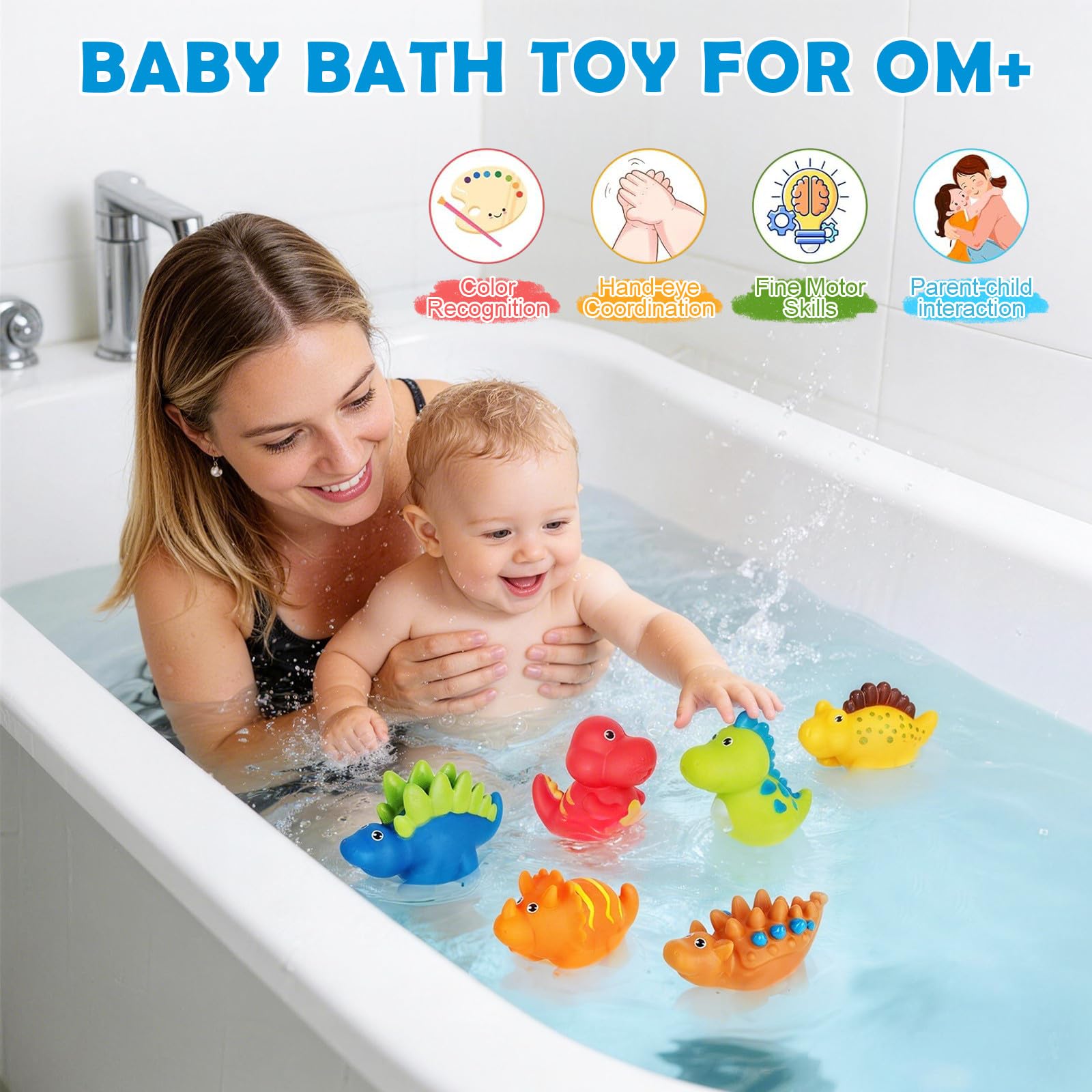Baby Bath Toys for 1 Year Old 6 Pack Dinosaur Toddler Bath Toys for 1 2 3 4 Year Olds No Hole Mold Free Water Toys for Swimming Pool Toys for Boys Girls — view 7