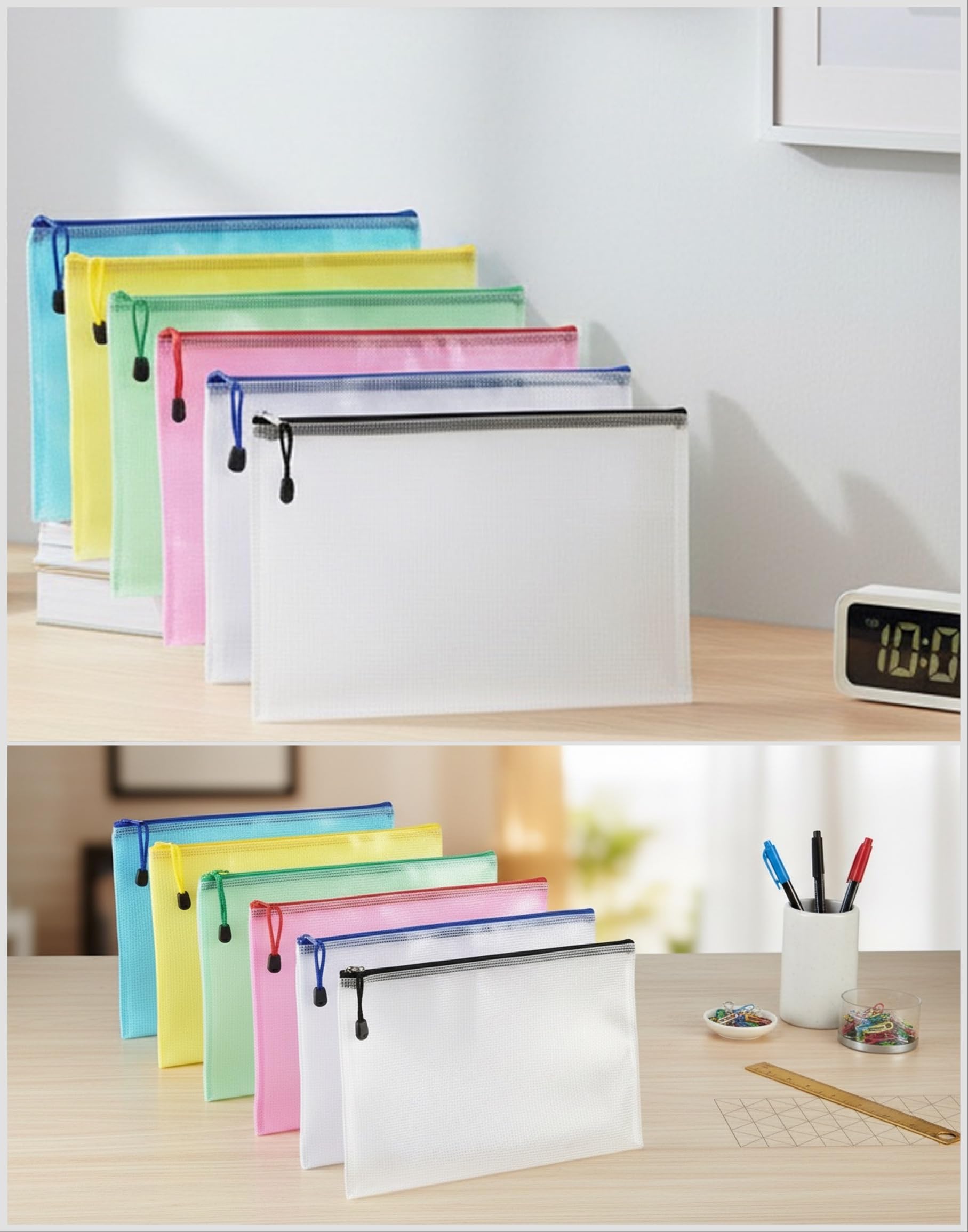 Plastic Zip Wallet File Mesh Bags Storage Document Folder Waterproof Pouch for School Office Homework Travel Storage Bags Size (12 Folder (A4/A5))