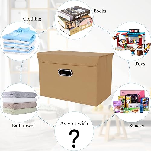 Miniatura 3 de STOREONE Contenedores de almacenamiento de tela, organizador plegable, cesta plegable con tapas y asas de metal, para el hogar, dormitorio, armario,