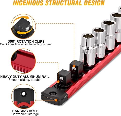 Vista 74 de GOOACC Organizador magnético de enchufes de 1/4 de pulgada, 2 piezas de soporte métrico SAE, bandeja organizadora de enchufes de 1/4 de pulgada