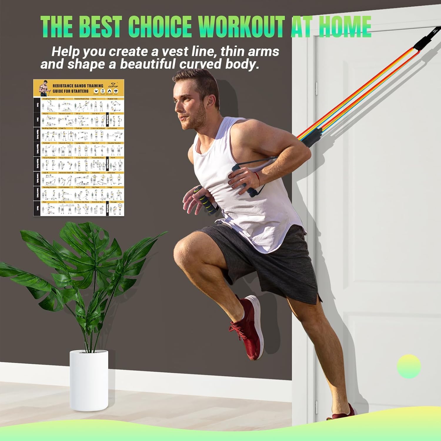 Zestaw taśm oporowych z żółtymi uchwytami, opaski do ćwiczeń / treningu / fitnessu z kotwicą do drzwi, paski na kostki do treningu oporowego, fizjoterapii, treningu domowej siłowni