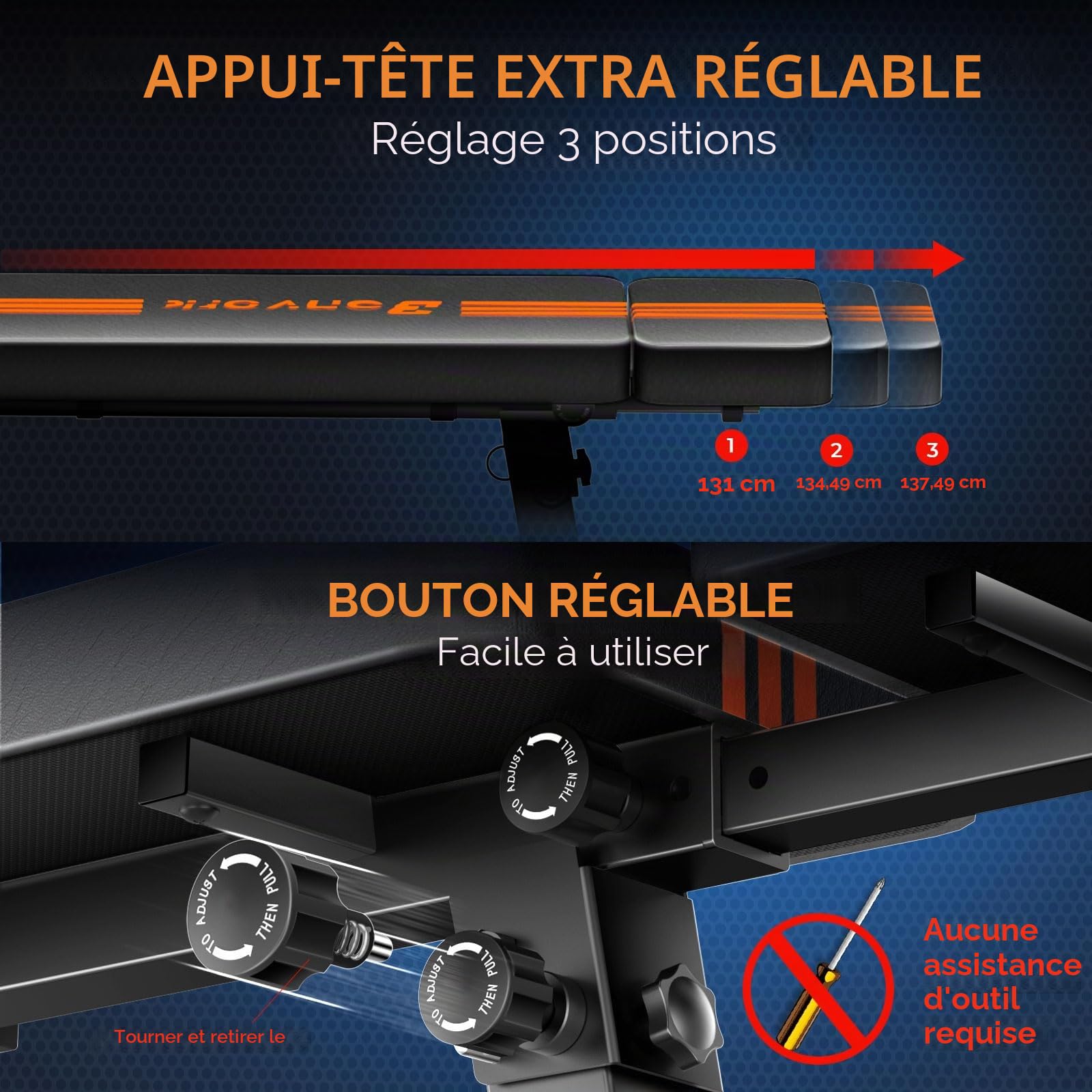 Banc de musculation plat de 550 kg avec appui-tête – Bonvork 138 cm rallongé, banc de fitness, banc de fitness, banc plat pour la salle de fitness à domicile, la musculation, le développé couché pour
