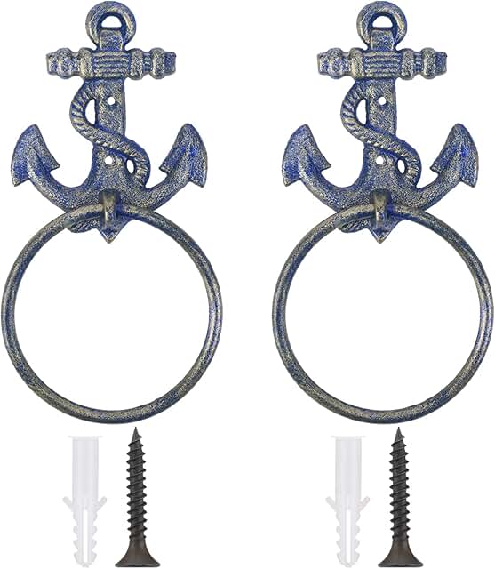 14 Beach Bathroom Ideas for Breezy Calm Coastal Style 21 2 Pcs Nautical Towel Ring Cast Iron Anchor Hand Towel Holder Vintage Dec...