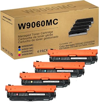 W9060MC Toner Cartridge W9061MC W9062MC W9063MC W9063MC Compatible with Color Managed E55040 E55040DW E57540dn E57540 E57540C Printers4-Pack