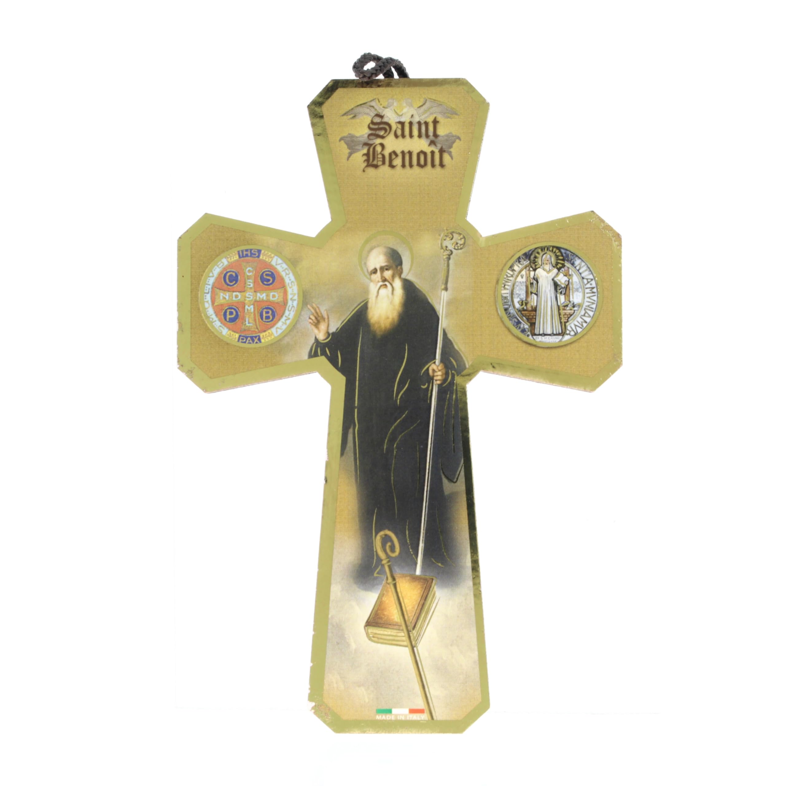 Croix De Saint Benoît En Bois - 13cm - Avec Médailles Protectrices - Symbole Religieux Chrétien - Pour La Maison Ou Offrande