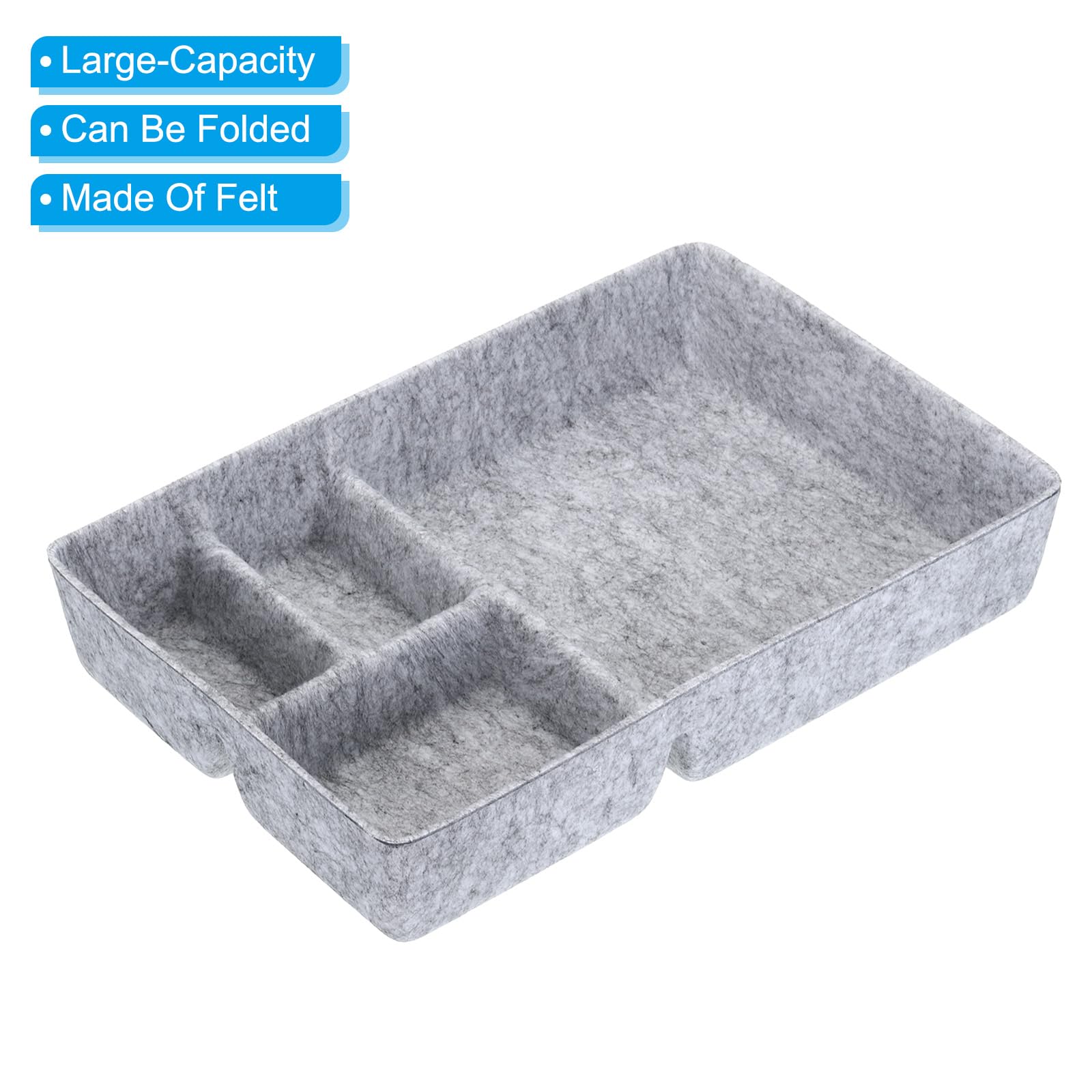 PATIKIL Organisateur de Tiroir en Feutre, Lot de 2 Plateaux D'Organisation à 4 Compartiments pour Cosmétiques, Maquillage, Fournitures de Bureau, Maison, Gris Clair