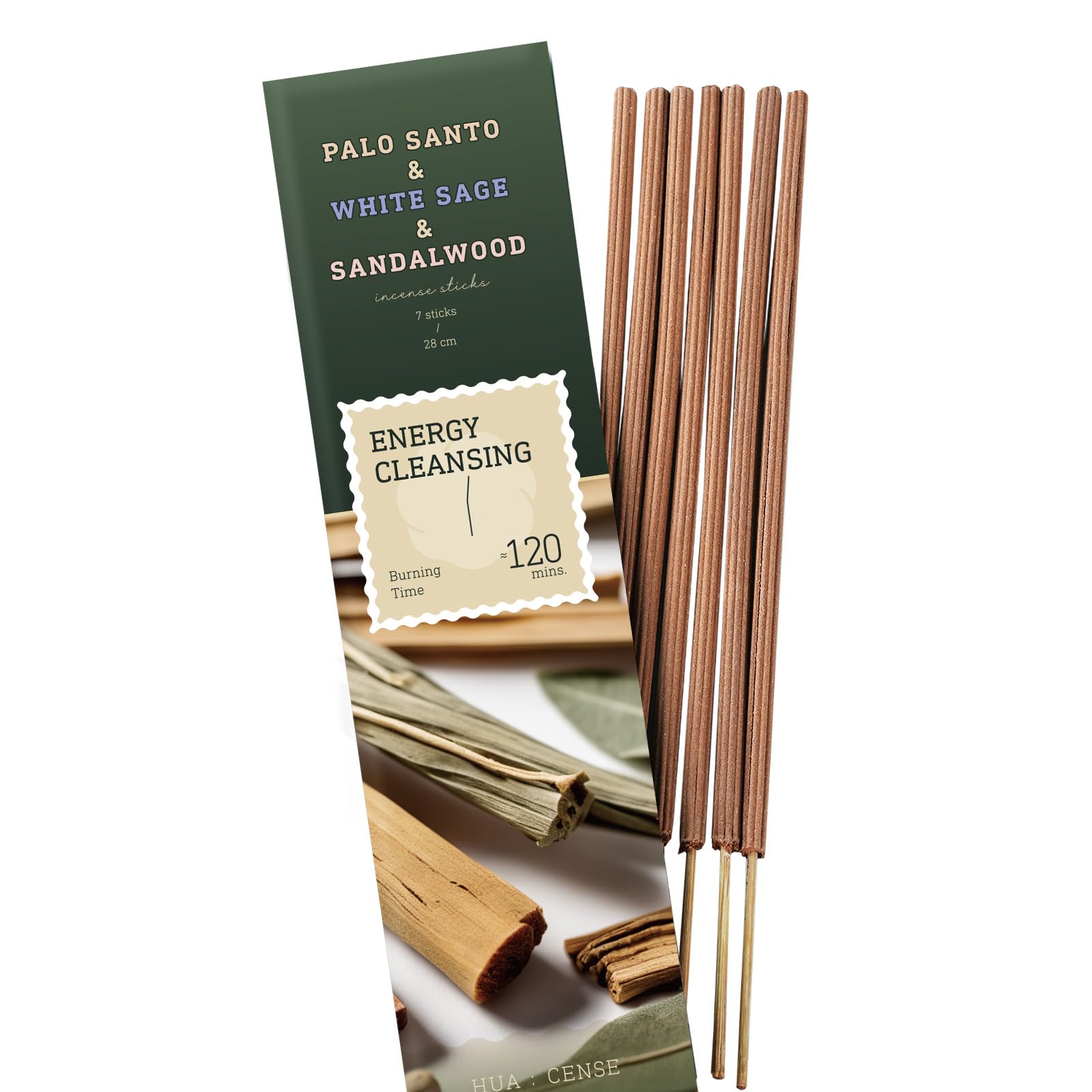 HuaCense Incense Sticks - 2 Hour Long Lasting - Palo Santo Incense Sandalwood Withe Sage Inciensos 3 in 1 Natural Insence Sticks Non Toxic for Cleansing Bad Energy Spiritual Healing Meditation
