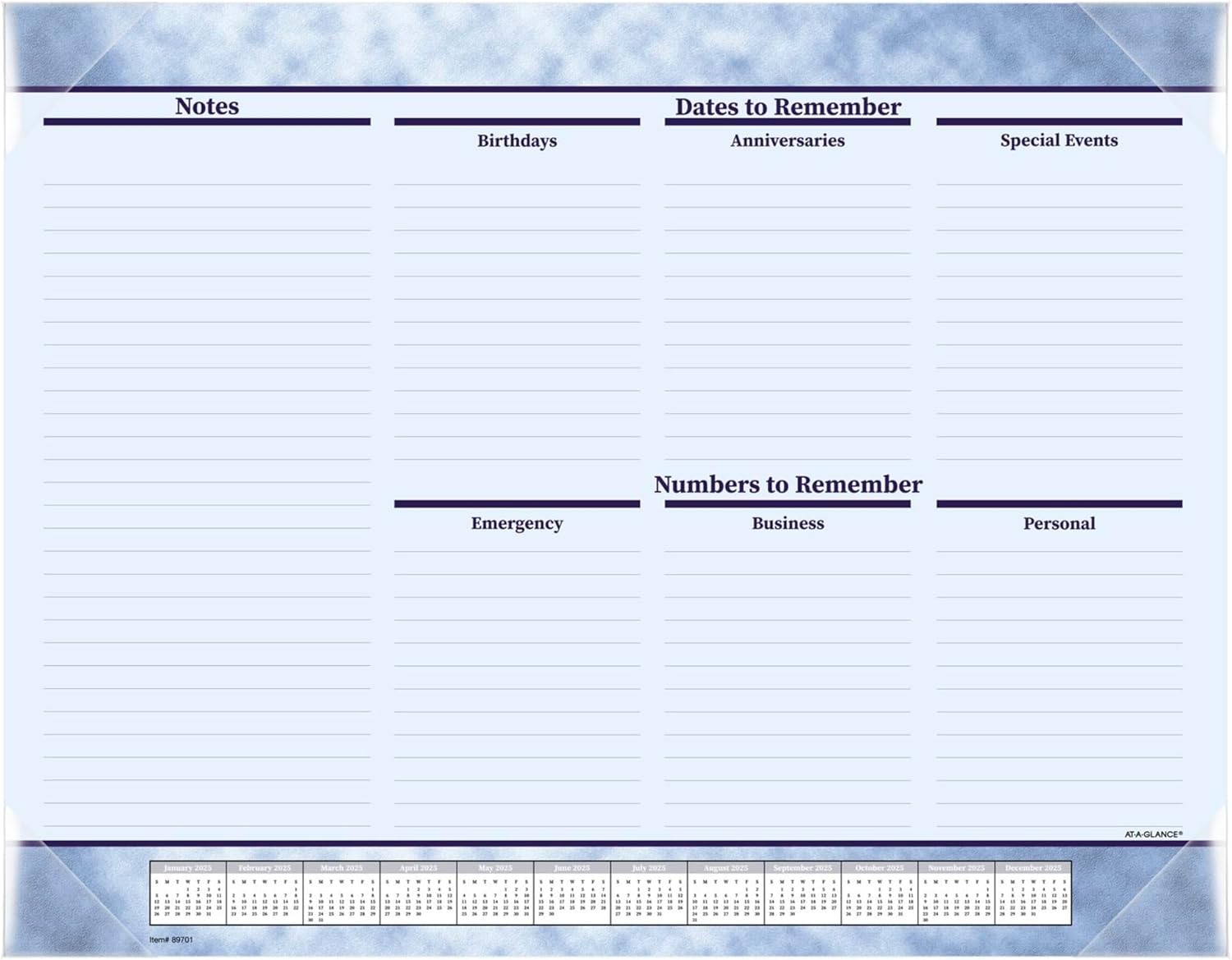 2025 AT-A-GLANCE® Monthly Desk Pad, 21-3/4" x 17", Slate Blue, January 2025 To December 2025, 89701