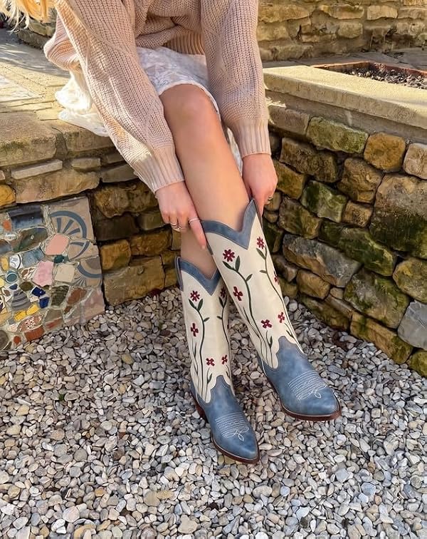 Women's Cowboy Boots Floral Embroidered Cowgirl Knee High Western Boots by MAVMAX - Used condition - Image 2