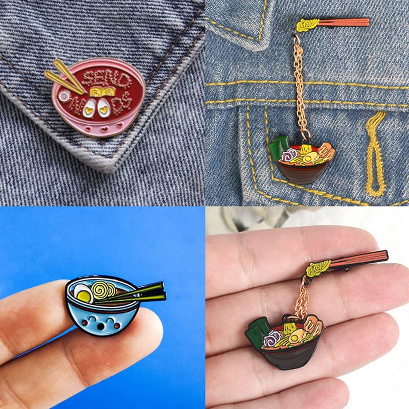 Image of Opexicos 3Pcs Creative Cartoon Food Brooch Pink Noodles Bowl Enamel Pin Clothes Badge Bags Accessories Jewelry