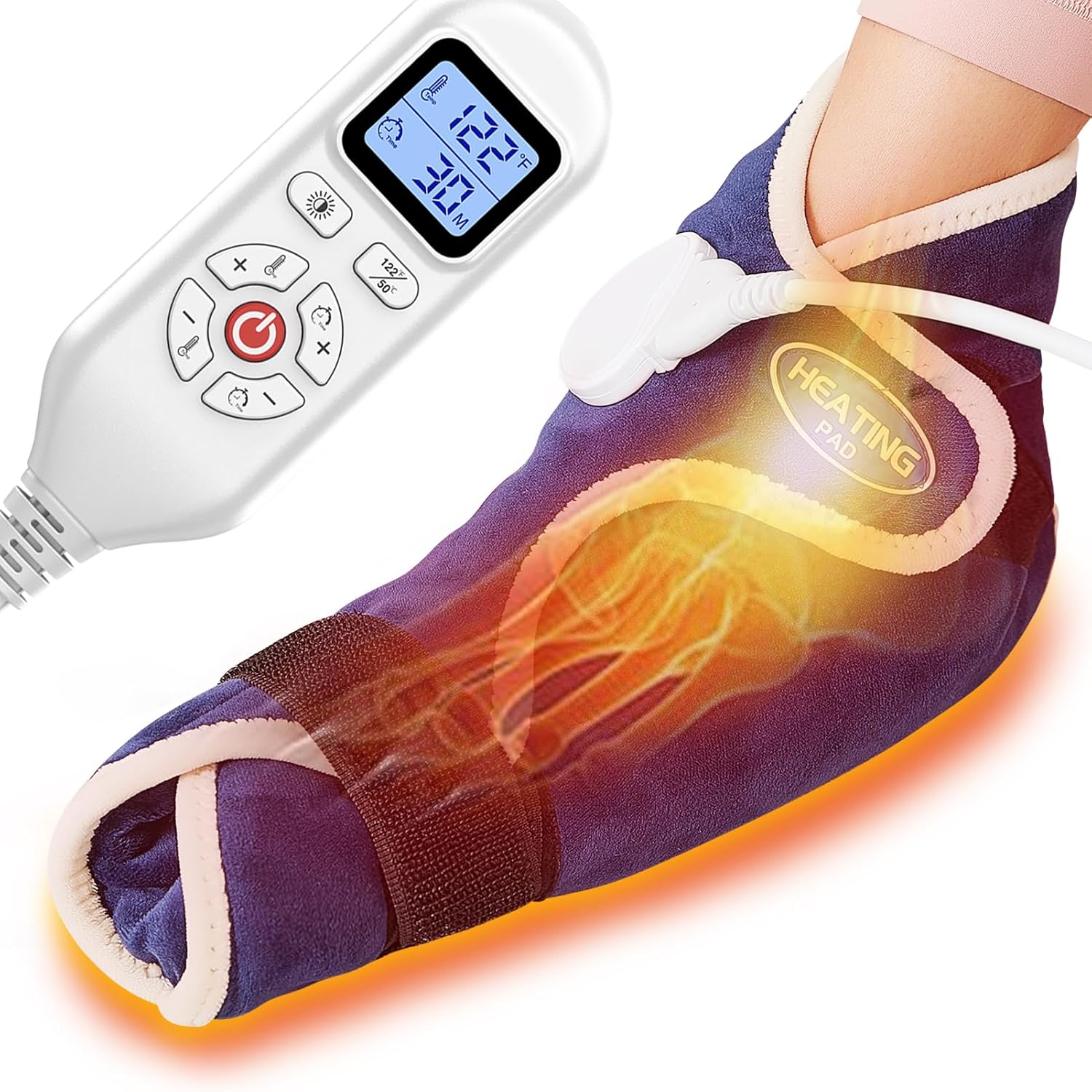 CAMECO 1 Pack Heating Pad for Foot & Ankle Neuropathy Pain Relief, 86F-158F Electric Heated Foot Warmer Wrap for Arthritis, Heat Therapy for Achilles Tendinitis & Plantar Fasciitis, Auto Shut Off