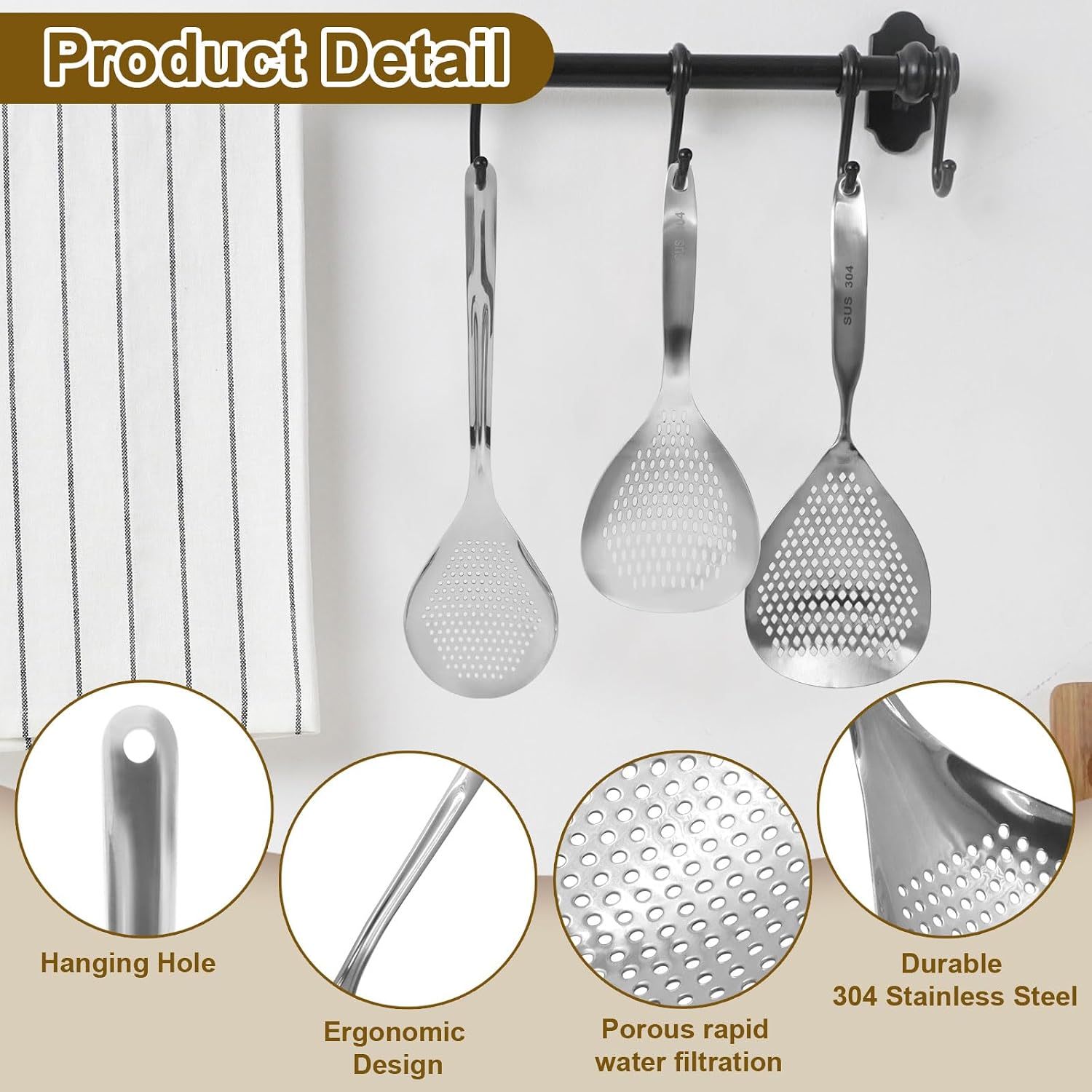 Jiozermi 2 Pcs Stainless Steel Skimmer Slotted Spoon