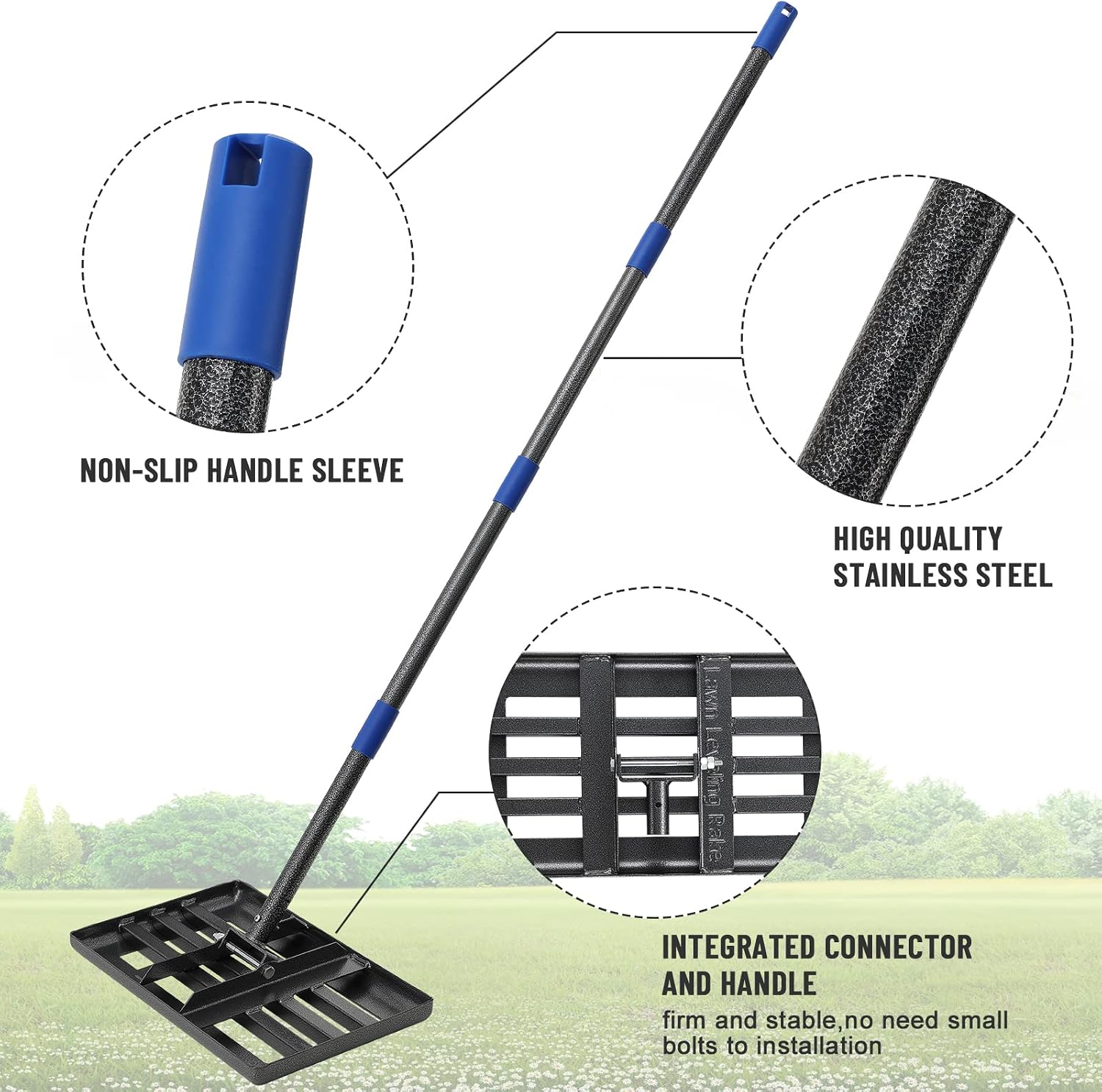 FLY HAWK Lawn Leveling Rake | Levelawn Tool | Level Soil or Dirt Ground Surfaces Easily | 18” x 10” Ground Plate | rakes for lawns Heavy Duty 60” Extra Long Handle | Extracted Iron Metal Black
