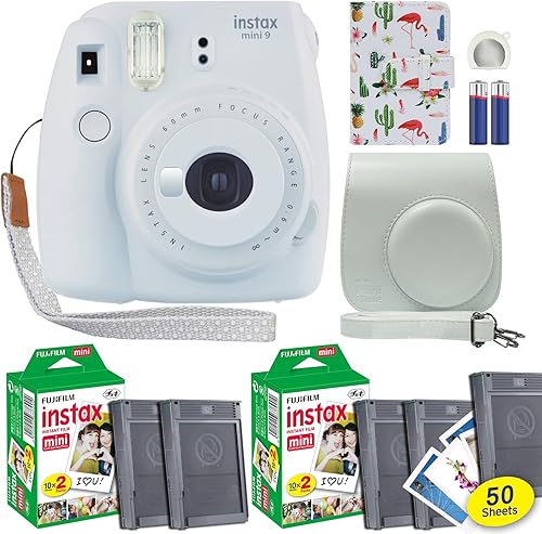 Fujifilm Cámara instantánea Instax Mini 9 color blanco ahumado + 50 películas + estuche + mini álbum