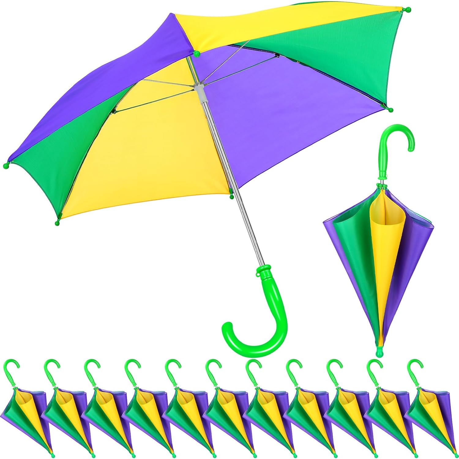 Hillban 12 Pcs Umbrella DIY Second Line Umbrella Parasol for Wedding Bridal Masquerade Party Accessories (Black Gold,Full 32 Inch Arc)