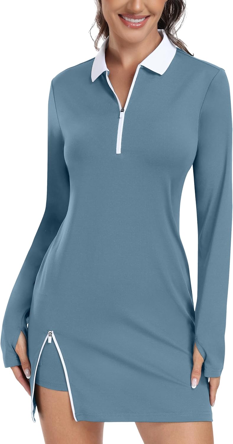 Hiverlay Tennis Dresses for Women with 2 Pockets Built in Shorts UPF 50+ Golf Dress Workout Athletic Dresses