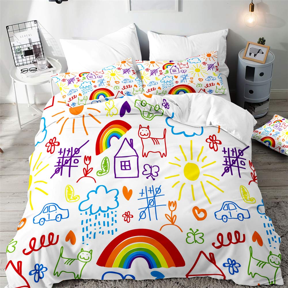 3D Juego de Ropa de Cama, Treer 3 Piezas Microfibra Anti Decoloración Nórdica Juegos de Funda de Edredón Estampada Funda de Almohada (Cama 135/140-180x220cm,arcoíris)