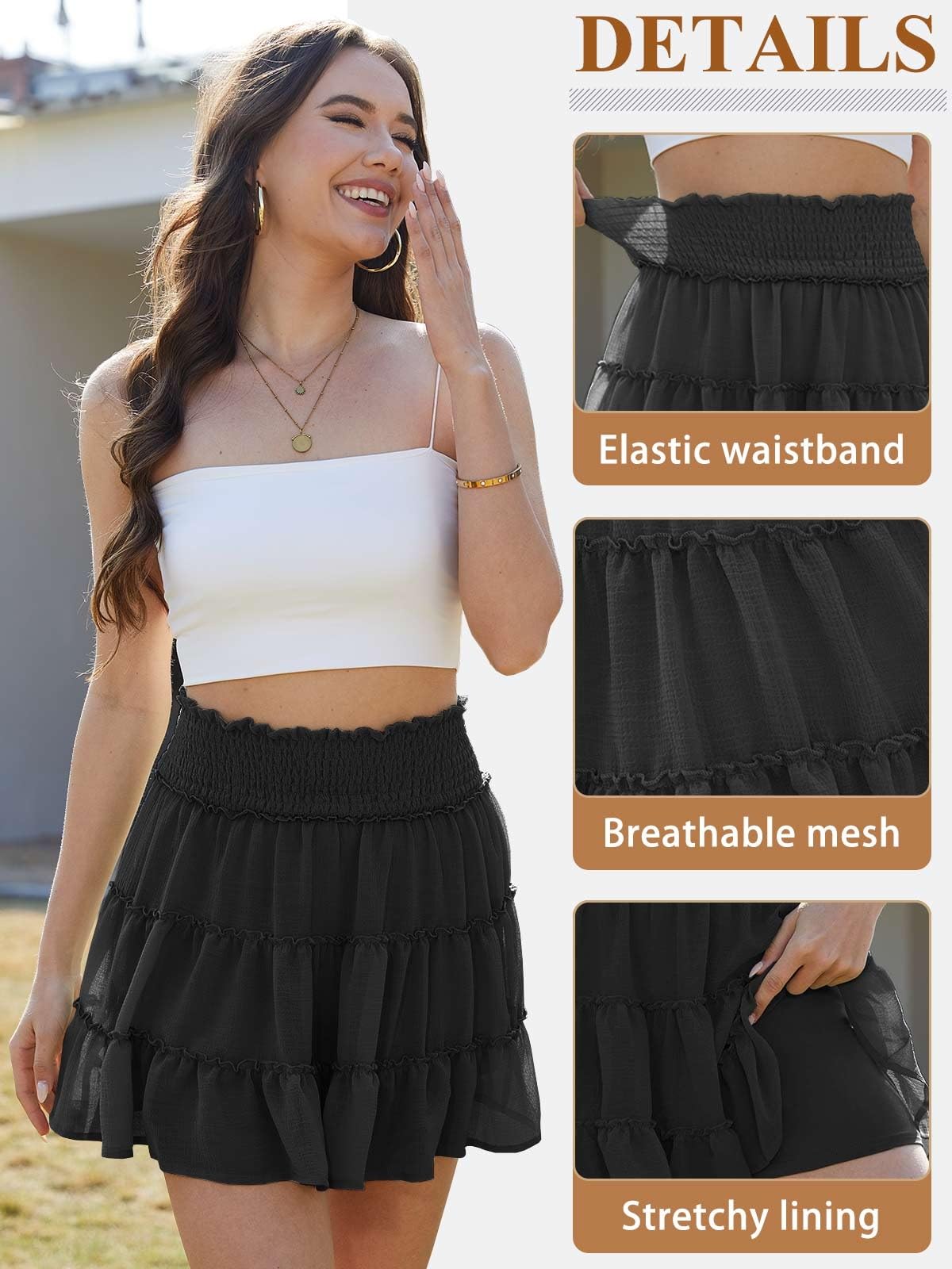 Yutdeng Falda Pantalon Mujer Casual Faldas Mujer Verano Elástica Cintura Alta Mini Falda Tenis con Interior Shorts Minifalda Volantes Gasa Pantalones Cortos Playa Pantalón Corto Deportiva Yoga Golf