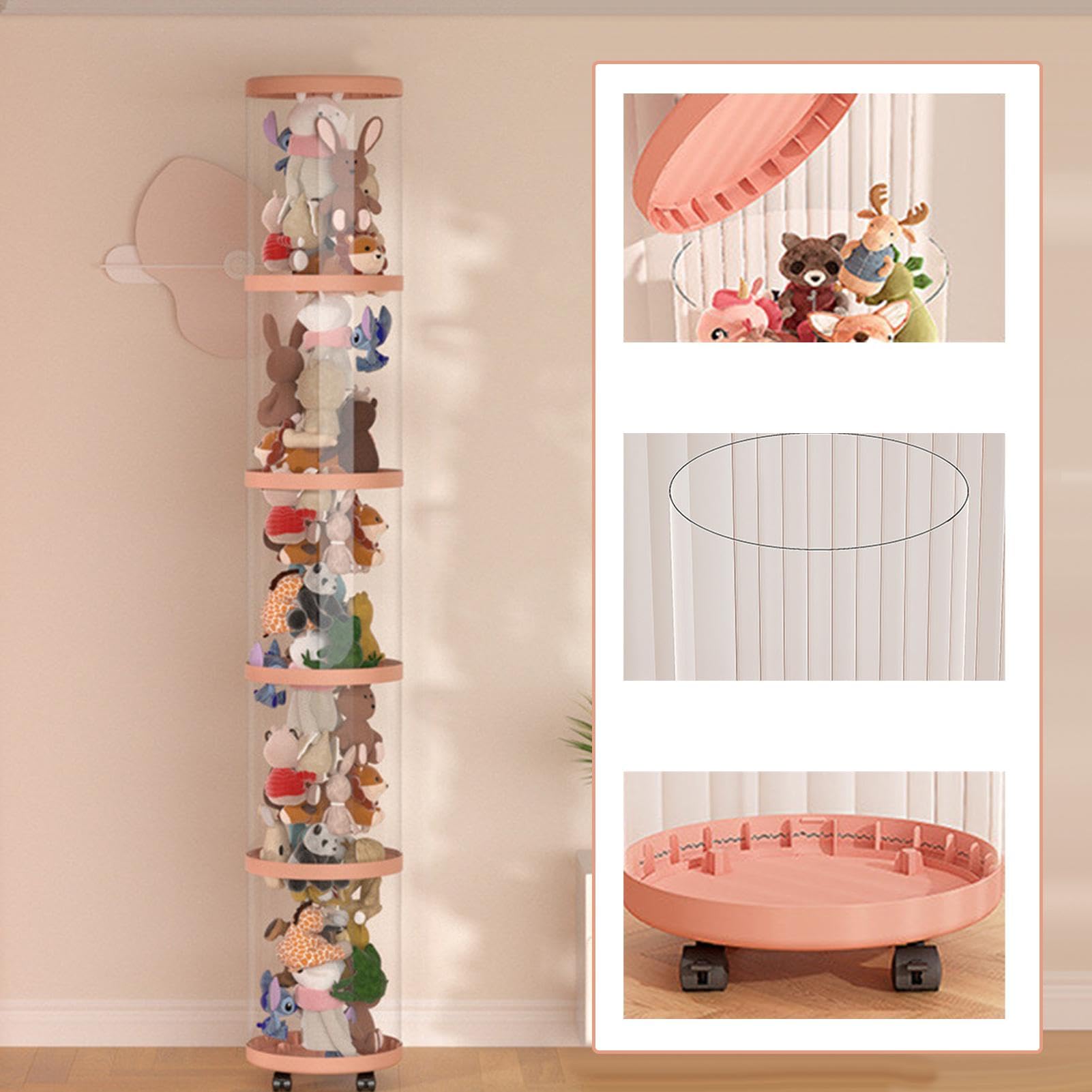 Clear Toy Storage Tube, Vertical Stuffed Animal Organizer, Vertical Toy Storage Tube With Wheels,Transparent Plush Toy Storage Tube Organizer,Large Toy Storage Display Tube