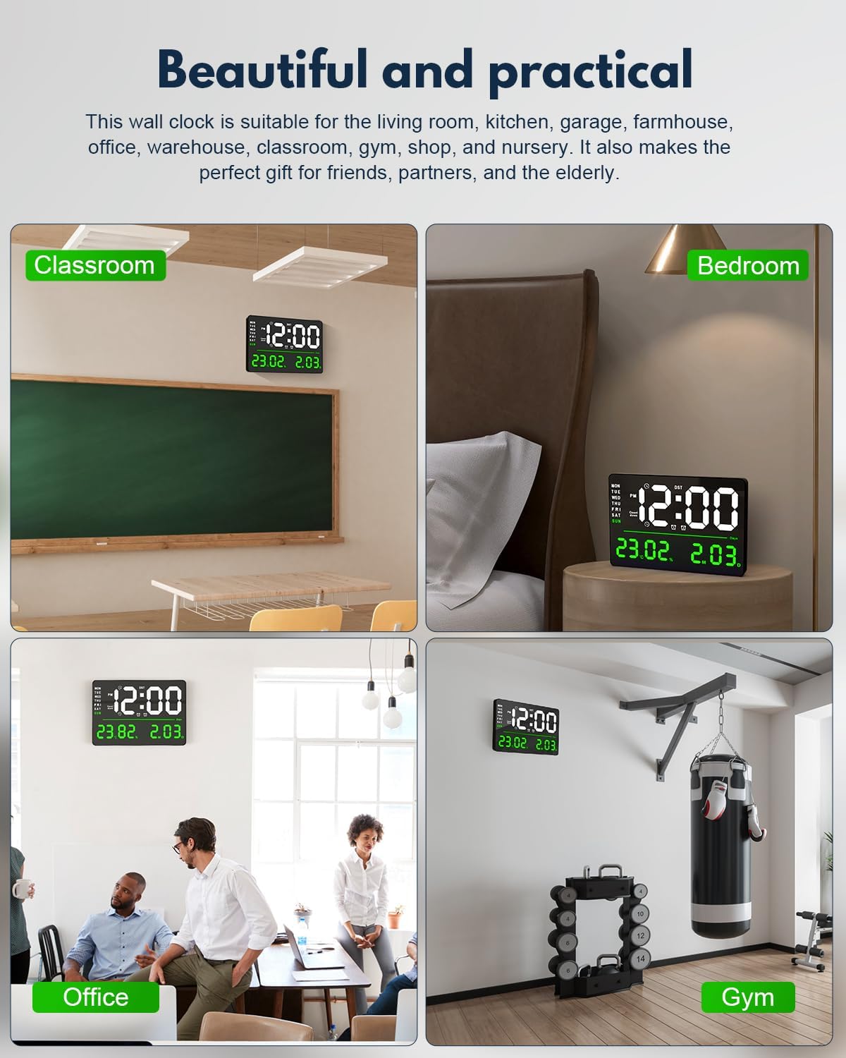 AYRELY® 16" LED Digital Wall Clock with Large Display,Alarm Clock with Digital Calendar for Living Room, Bedroom,Office,Shop,Gym Decor,Seniors,Gift for Elderly (Powered by Plug-in Only)