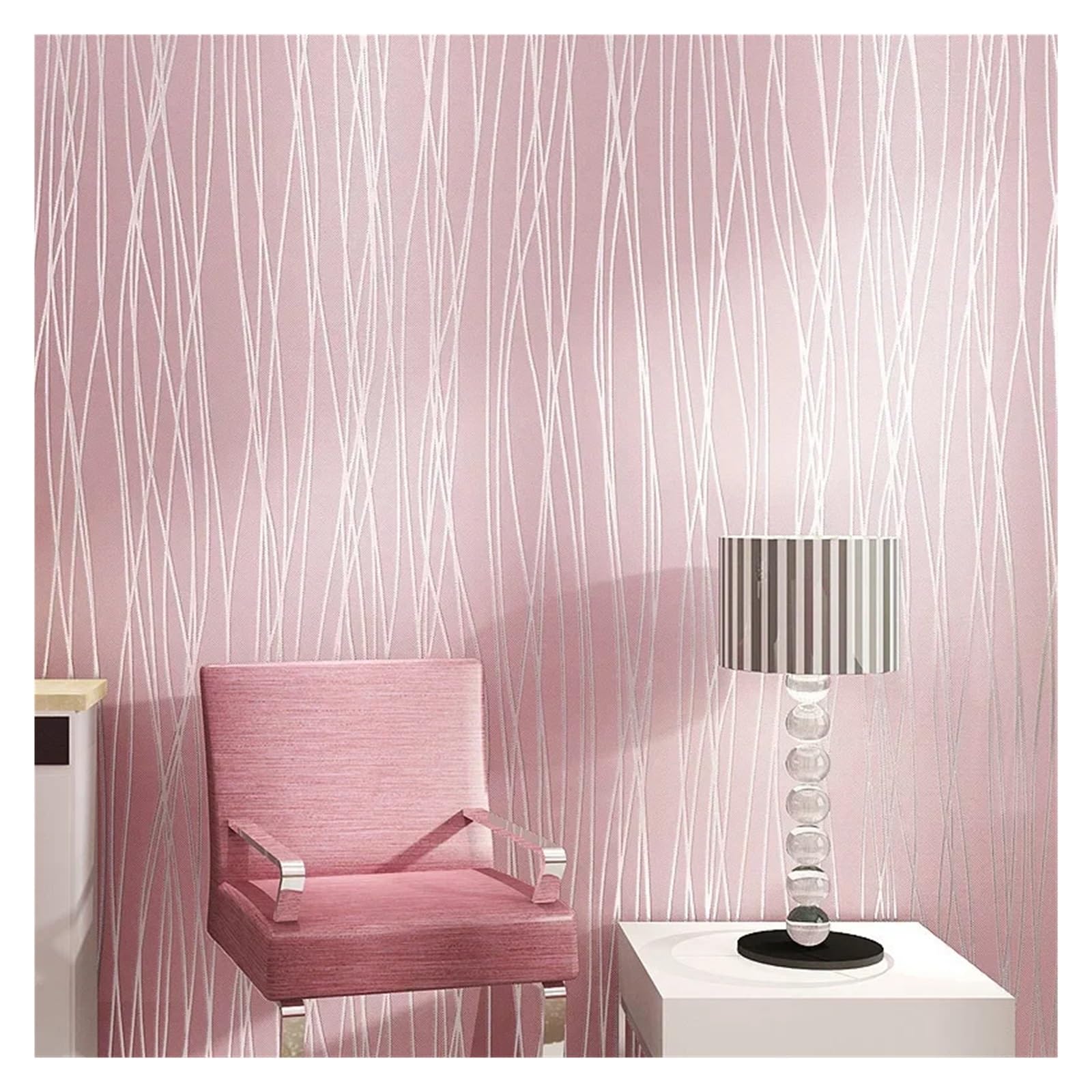 CIGPKLO Grasscloth Wallpaper Non Woven Wallpaper Bedroom Living Room Solid Color Plain Striped Background Wall Papers Home Decor Papel Tapiz 3D para Pared(Pink,53cmx2m)