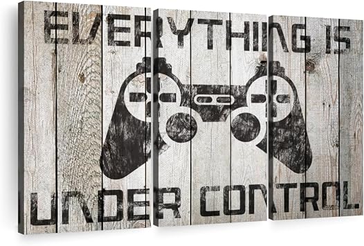 ElephantStock Everything Is Under Control Wall Art - Horizontal Canvas - 3-Piece Living Room Wall Decor - Video Game Series Digital Art Canvas Print - Beige and Brown Decor for Wall - 33" X 20"