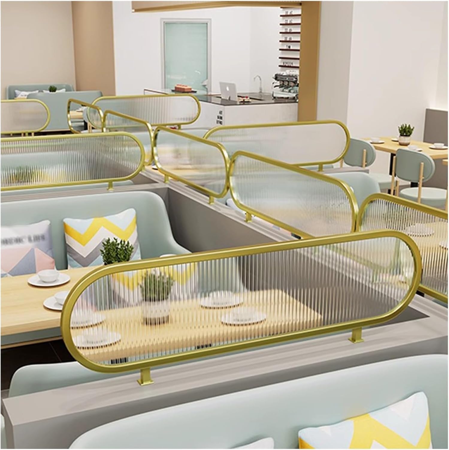HJYCLFAZU Decorative Glass Partitions for Dining Areas, Matte Striped Design, Privacy Wall Restaurants, Desk Divider Decoration (Gold, 30x120cm) - Enhance Aesthetics &