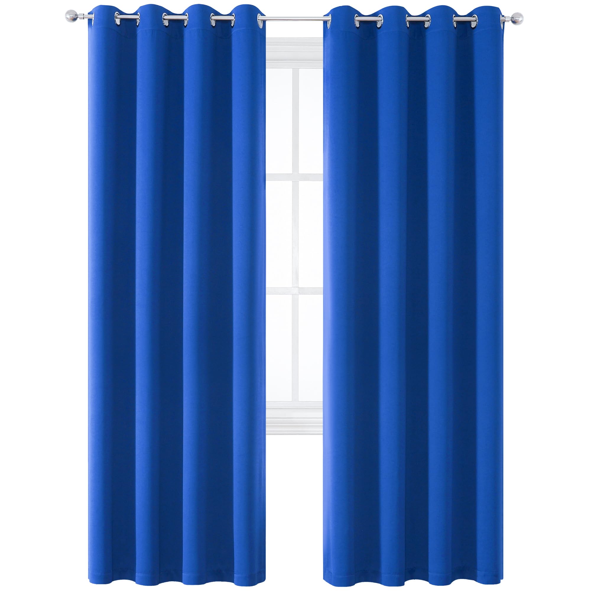 DUALIFE Royal Blue Grommet Room Darkening Curtains 52 x 90 Inches, 2 Panels