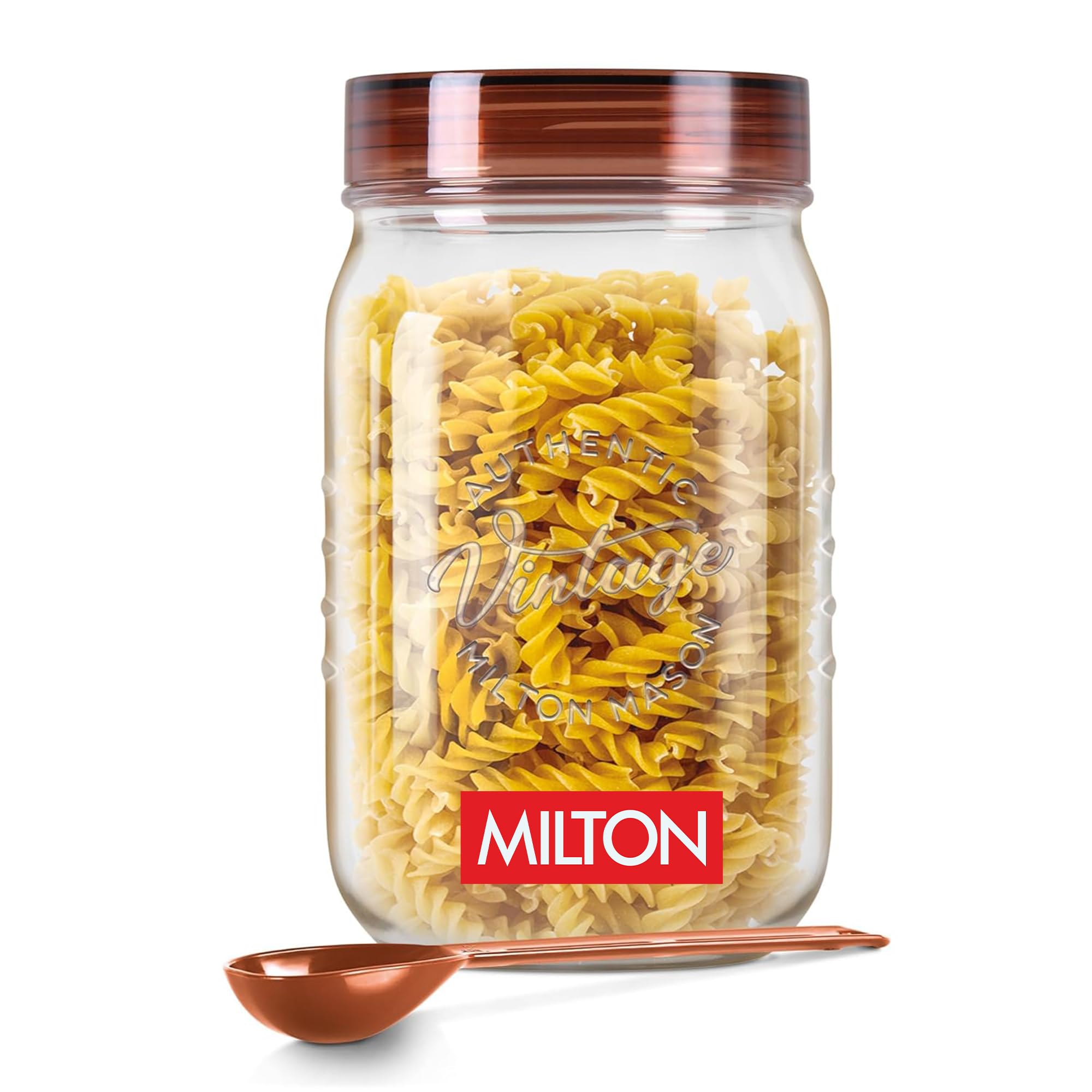MILTON Vintage Airtight Containers with Spoons for Kitchen Storage, Food Grade Plastic, Stackable and Transparent Organizer Jars, Masala Dabba, 3 Litres, 1 Piece for Tea, Coffee, Sugar, Dry Fruits