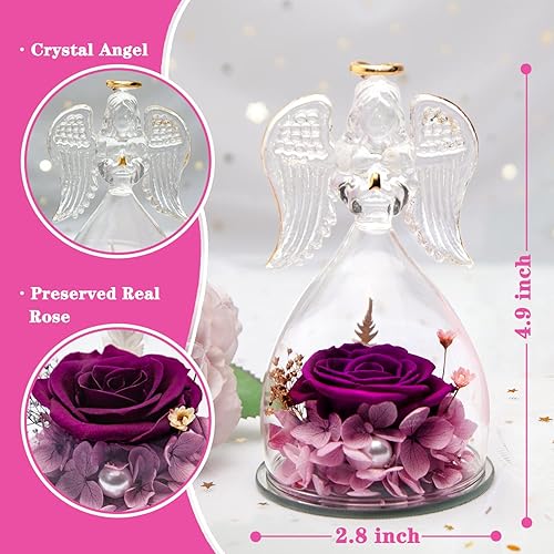 Miniatura 3 de ANWEAO Regalos para abuela, rosa real preservada en cristal de ángel, flores preservadas, regalos de cumpleaños para mamá, regalos de ángel para