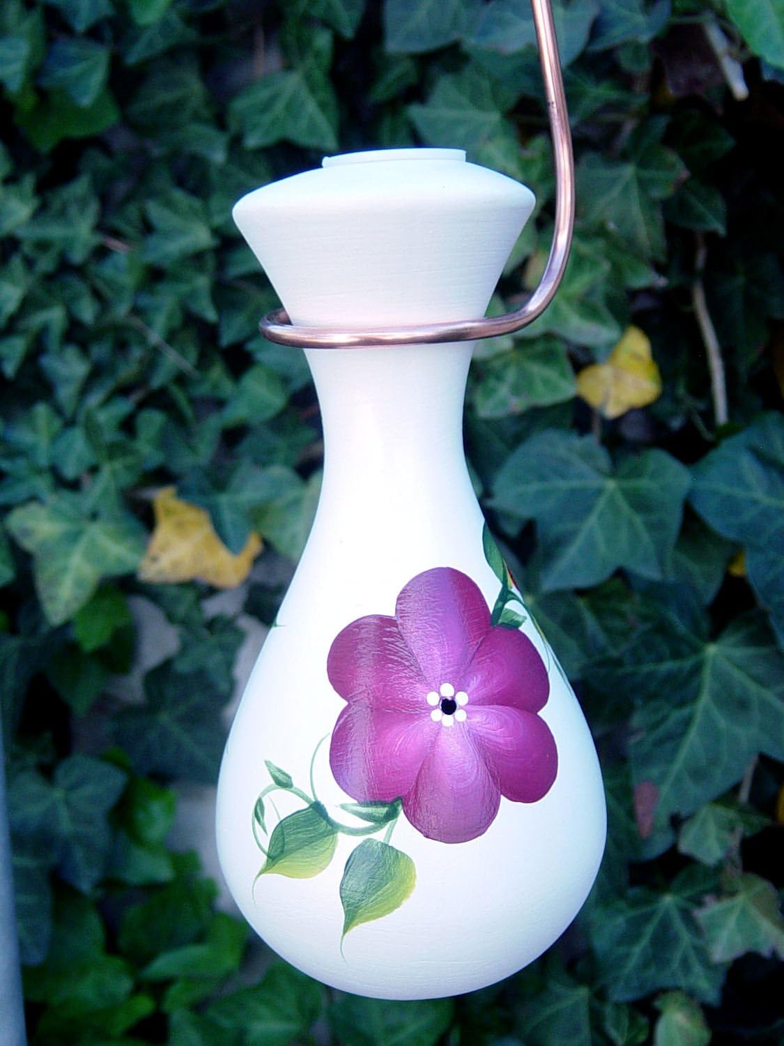 Lone Wolf Hummingbird Feeder - Raindrop Garnet Posy - Hand-Painted Ceramic - RD1-G