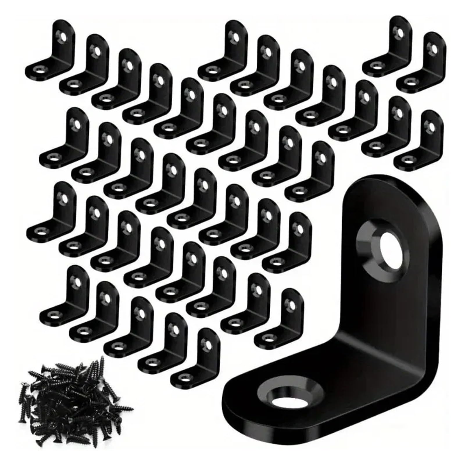 Rrypbovg Black L Brackets 40Pcs Stainless Steel Small Right Angle Corner Brace For Shelves, Wood Furniture, Chair, Drawer With 80Pcs Screws(Black)