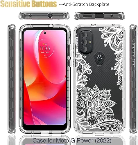 Miniatura 5 de Funda para Moto G Power 2022 XT2165DL con protector de pantalla de vidrio templado, cuerpo completo, a prueba de golpes, lindo patrón de mandala