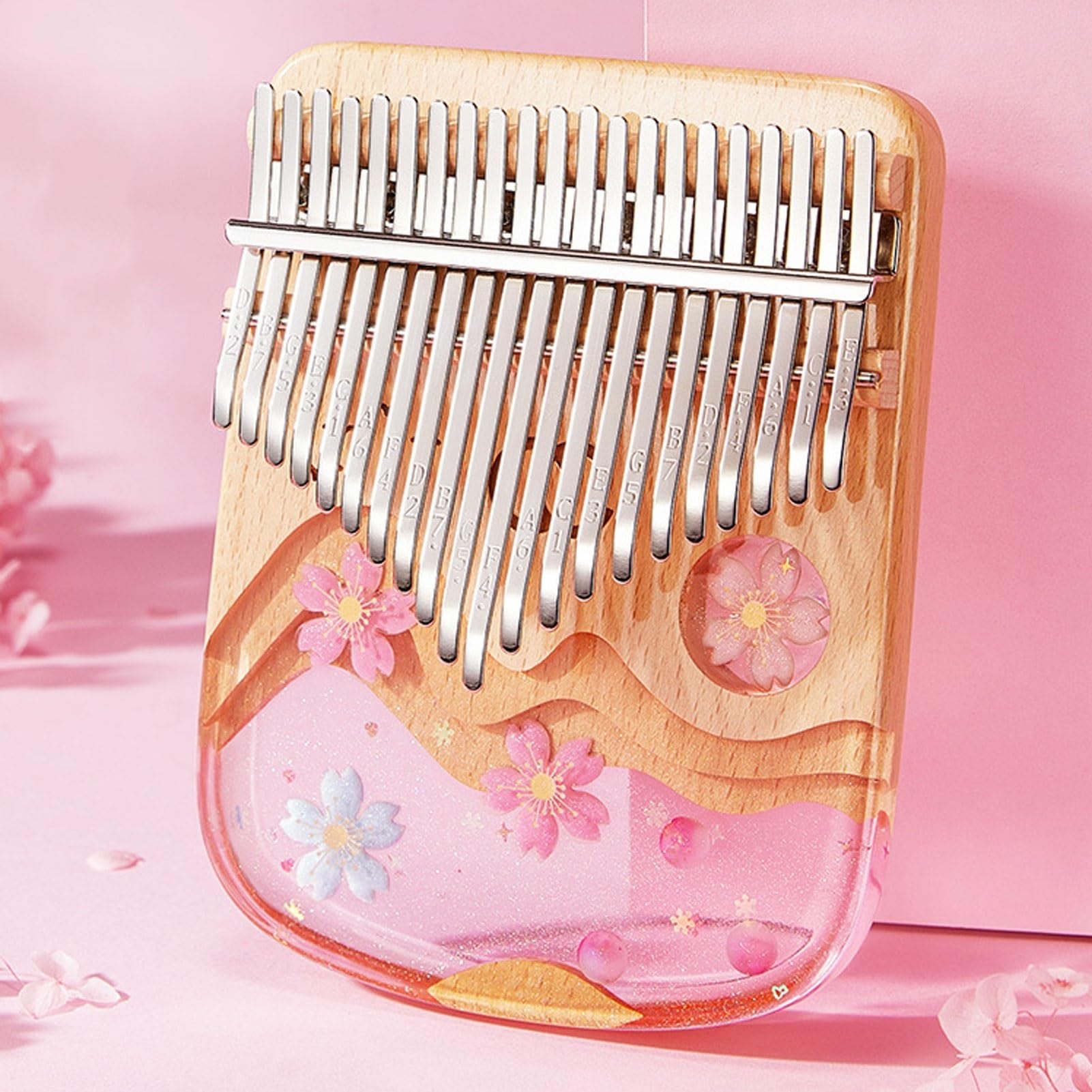 Kalimba Kciuk Fortepian 17, 21 Klawiszy żywica Pianino Palcowe Z Młoteczkiem Do Strojenia, Naklejką Z Kluczem Tonowym I PrzenośNą Torbą Instrument Muzyczny(21 notes - Sakura)