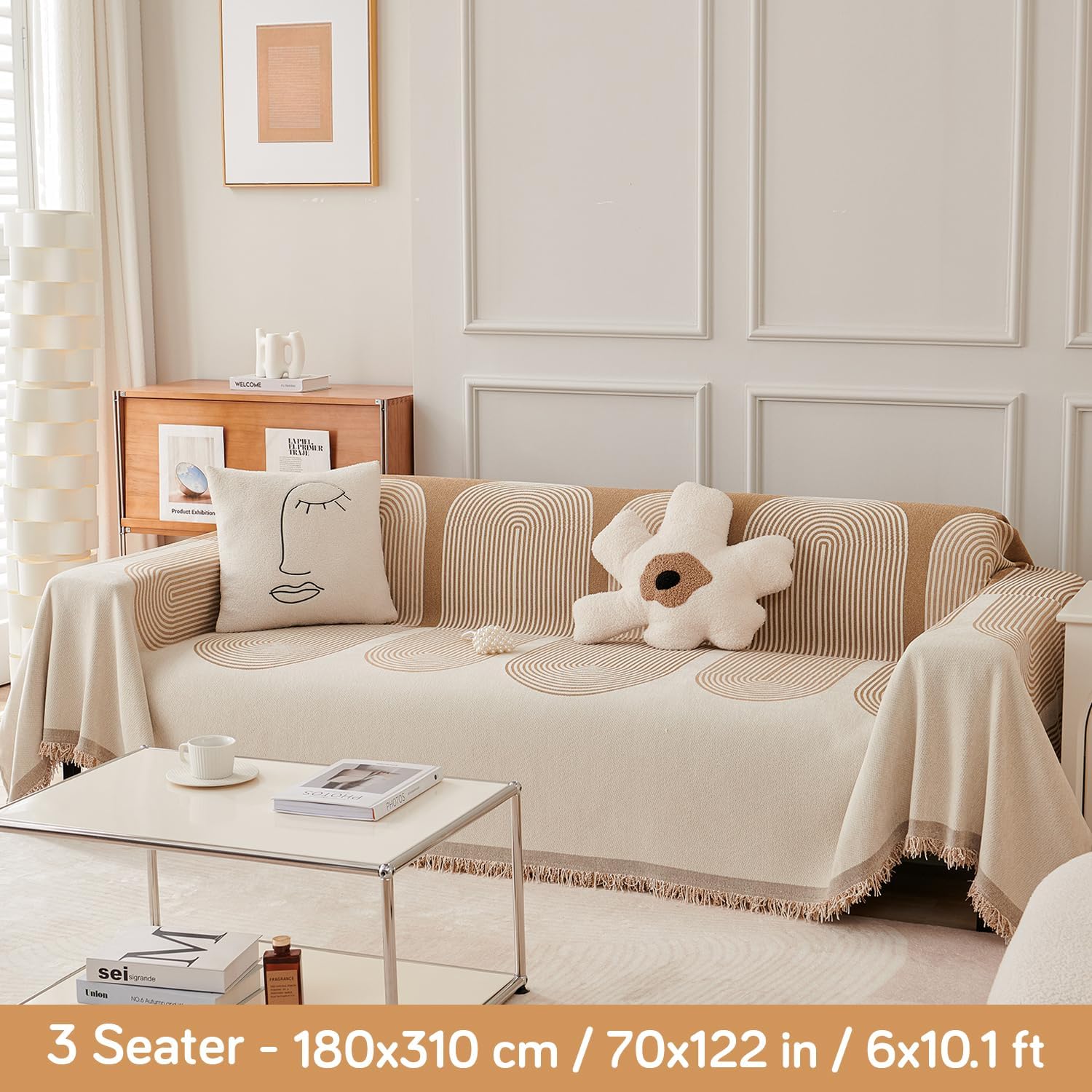 HOKIPO Chenille Sofa Cover - 3 Seater Throw -3