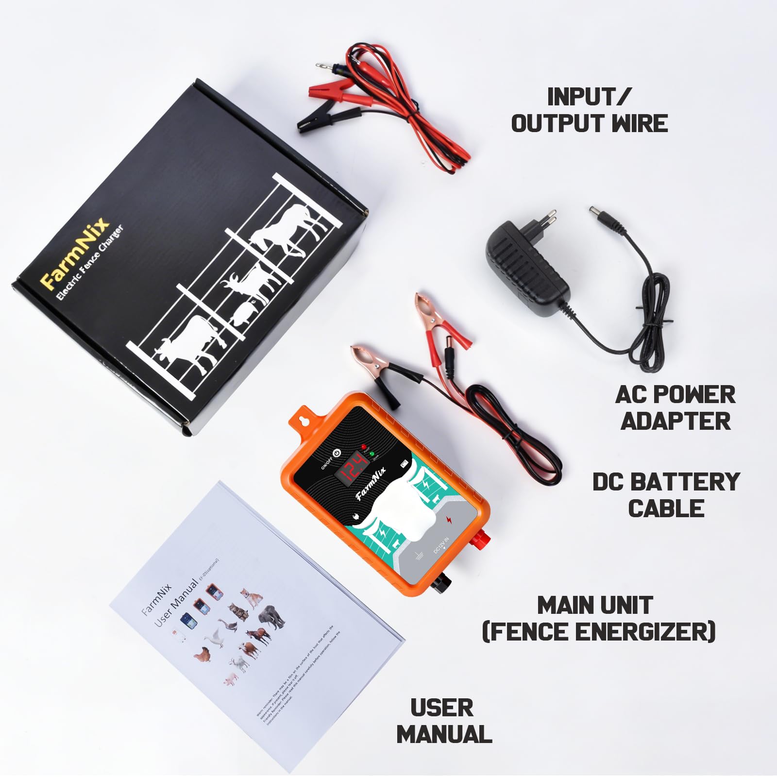 Electrificador de valla eléctrica de 4 julios, 24 km/15 millas, alimentación de energía/batería/solar – IP65 impermeable, impacto potente para la protección de los animales y disuasión de los grandes