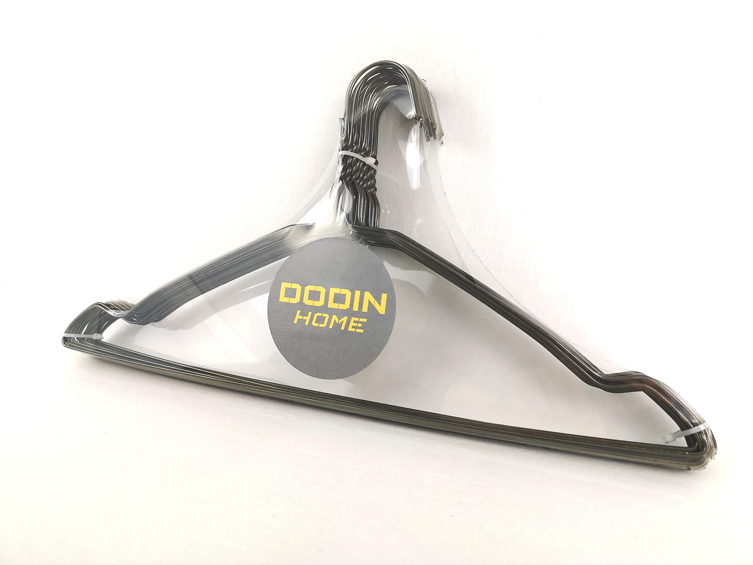 DODIN HOME Pack of 10 Bronze Wire Notched Hangers Space Saving Metal Coat Hanger Suit Notch Hangers with Trouser Bar Clothes T-Shirt Dress Hanger with Notch 10 (Bronze)