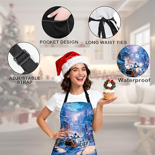 Miniatura 4 de Nuxovilar Delantales para mujer con bolsillos, 26.77 x 30.7 pulgadas, ideal para cocinar, hornear, reuniones de Navidad