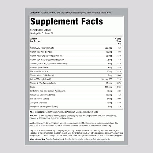 Miniatura 2 de Lindberg Vitaminas prenatales para mujeres | 60 cápsulas | Multivitamínico y mineral con folato y hierro | Suplemento una vez al día | Sin OMG, sin