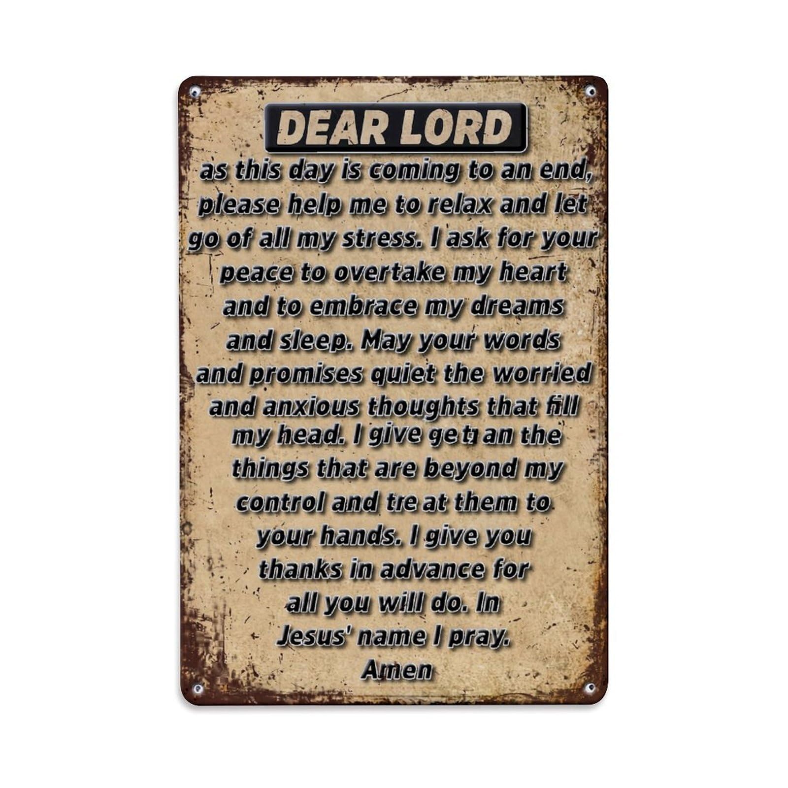 Dear Lord Prayer Metal Sign Retro Metal Tin Sign, Vintage Decor Art Poster for Bar, Home, Man Cave, Kitchen, Laundry Room Gift 8x12Inch