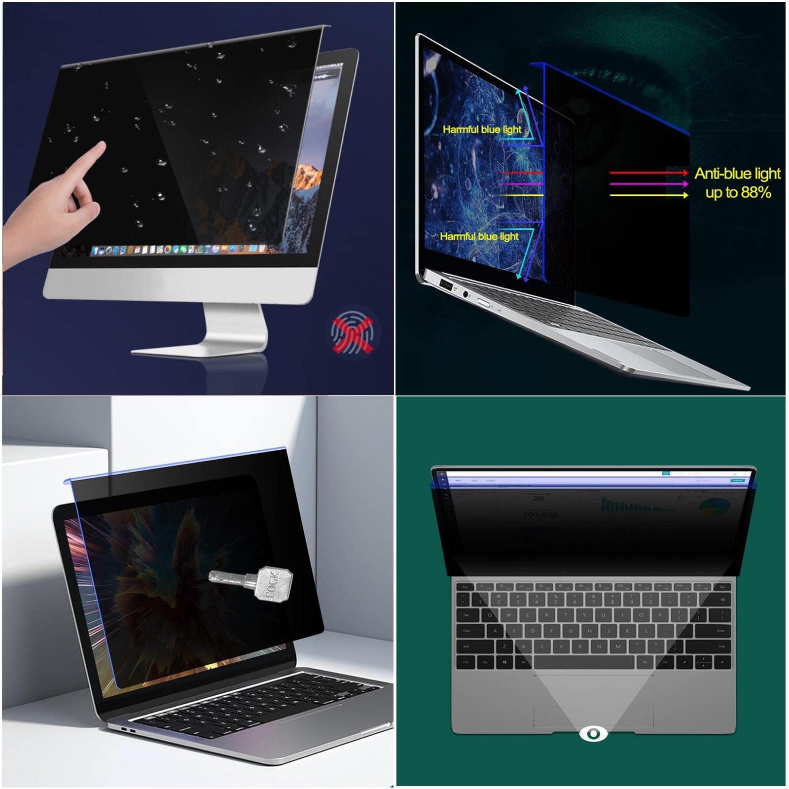 LIGUOYI Colgando Filtro De Privacidad para Portátiles, Ordenador Monitor Protector De Pantalla Antis Luz Azul, Antis UV, Antimicrobiano, Antis-Reflejos, Filtro De Pantalla Desmontable